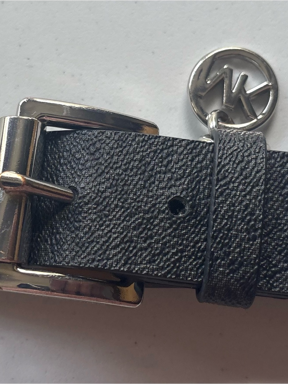 Michael Kors Black Textured Leather Men’s Belt with MK Charm
